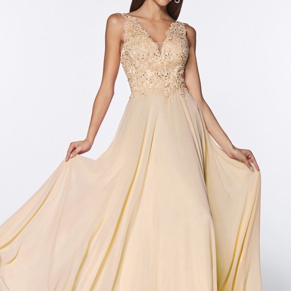 V-Neck Sleeveless A-Line Prom Dress CDUJ0123